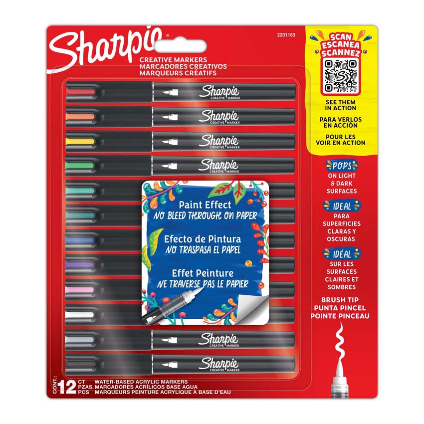 MARCADOR SHARPIE ACRILICO PUNTA PINCEL SURTIDO X 12
