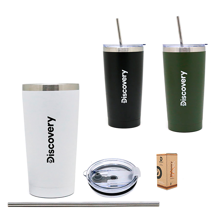 VASO TERMICO NEGRO 600ML ACERO INOX C/TAPA Y SORBETE- DISCOVERY (14012)