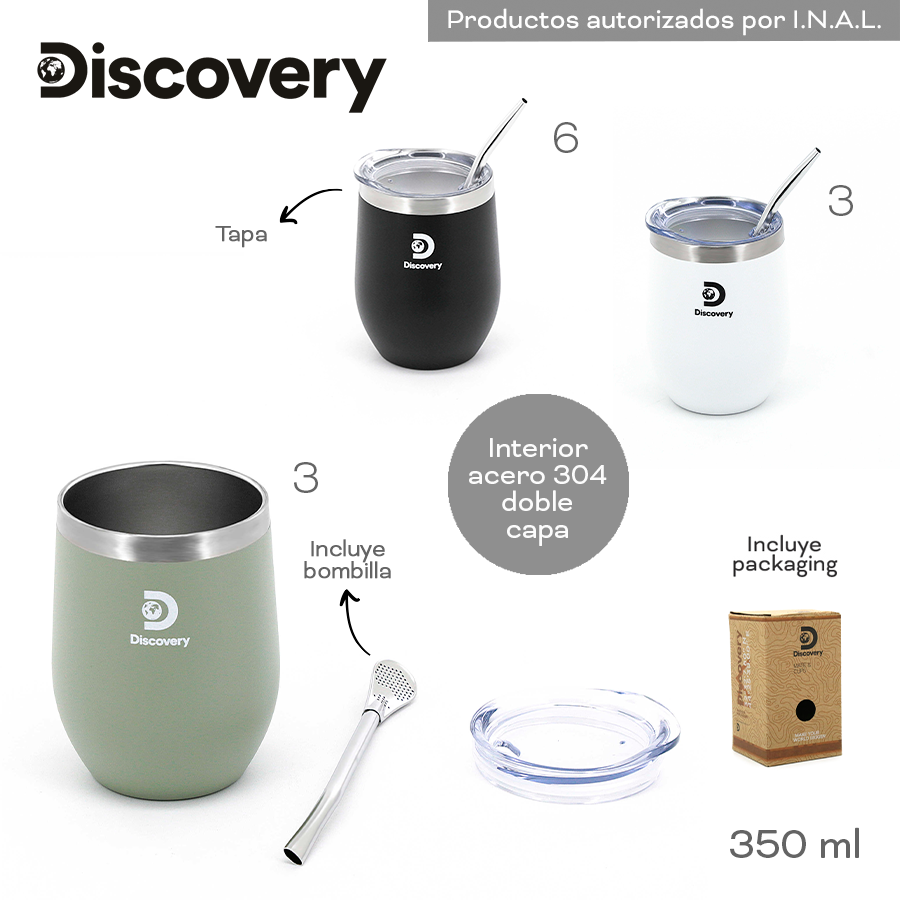 (18497) MATE TERMICO C/ TAPA Y BOMBILLA ACERO INOX 350Ml -Discovery Adventures (18497)