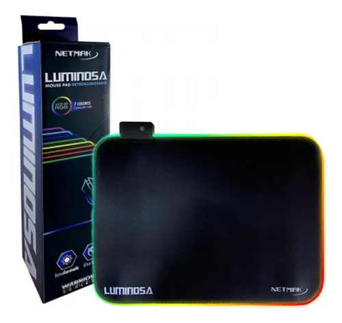 Mouse pad -gamer -30x25cm -goma antideslizate -iluminacion LED RGB -black -Netmak (NM-LUMINOSA)