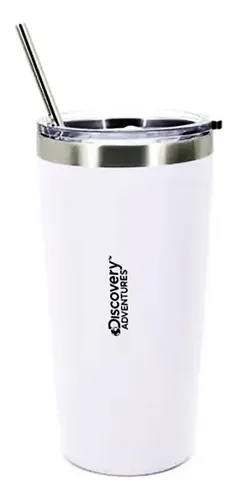 VASO TERMICO BLANCO 600ML ACERO INOX C/TAPA Y SORBETE- DISCOVERY 1403