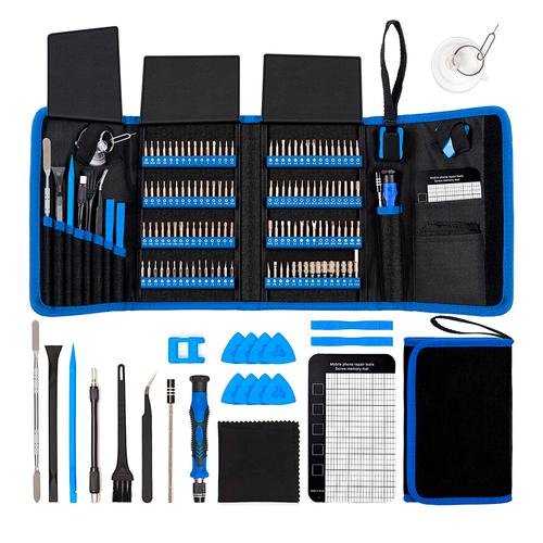 Kit de destornilladores de precision -142 piezas -120 puntas intercambiables -22 herramientas de reparacion de equipos electronicos -extension flexible -punta magnetica -mango ergonomico goma -c/estuc