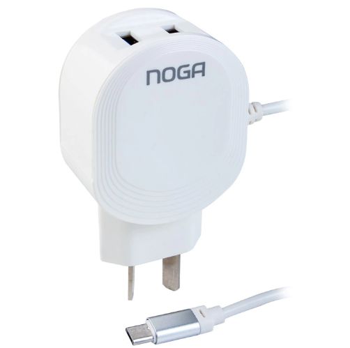 Cargador p/dispositivos usb -2 puertos 5v 3A +cable type-c -white -Noganet (NGH-3C)