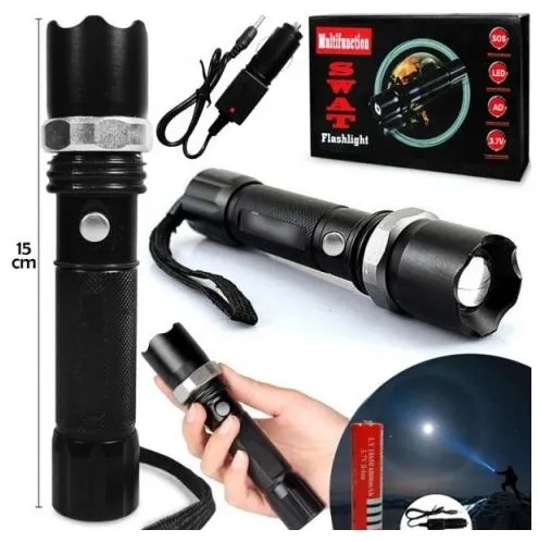 LINTERNA TACTICA RECARGABLE MULTIFUNCION EN CAJA NEGRA
