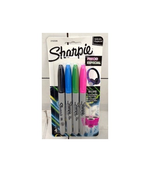 MARCADOR SHARPIE 3 FINOS + 1 NEON BLISTER