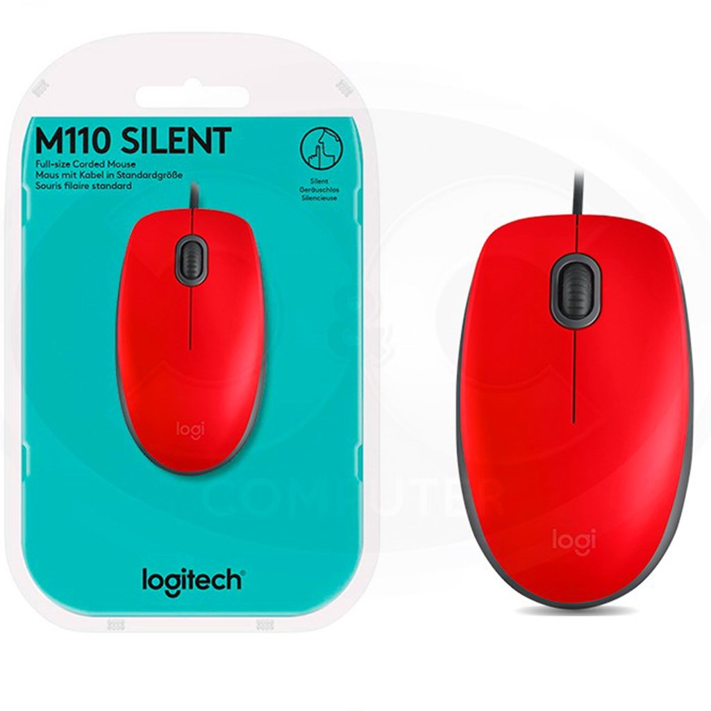 Mouse optico -1000dpi -usb -cable 1.80mts -silencioso -en caja -red -Logitech M110 Silent